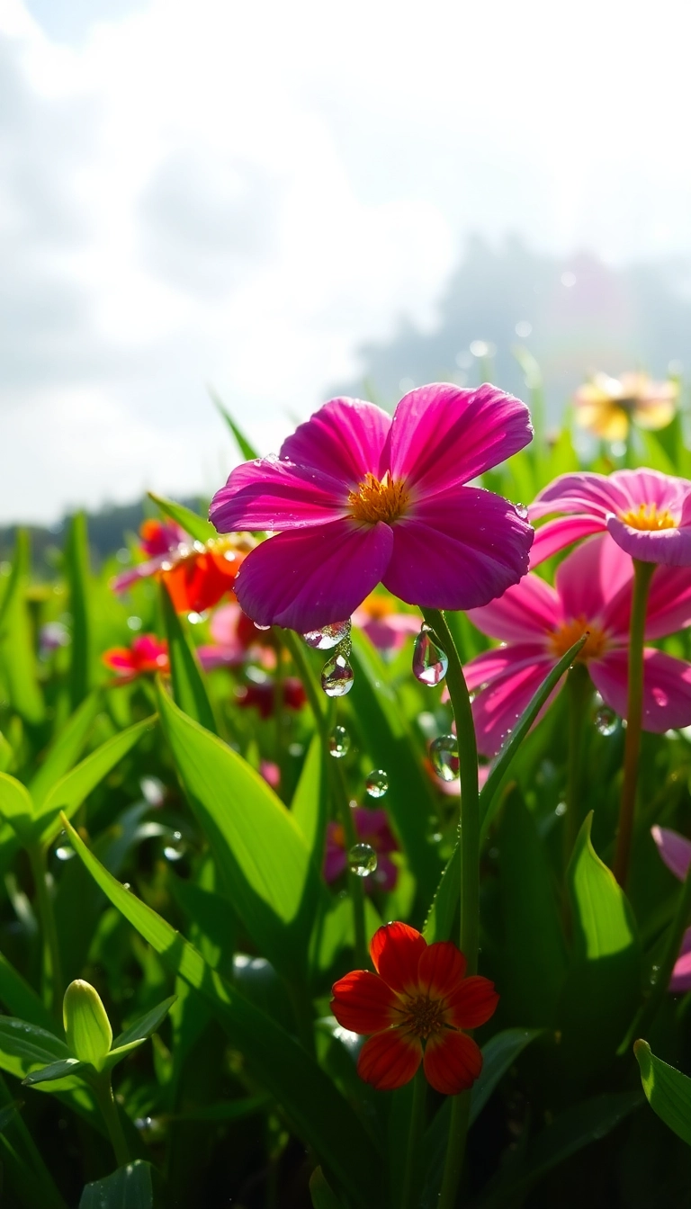 HD iPhone Spring Rain Garden Well-Lit Wallpaper